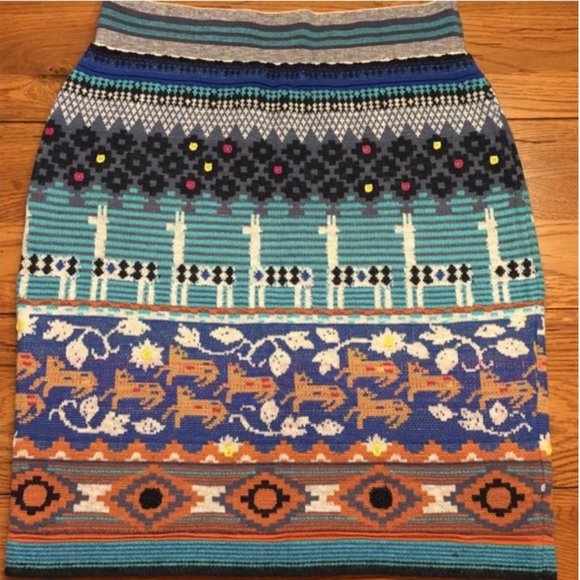Anthropologie Monogram Llama Line Sweater Skirt - Picture 4 of 5